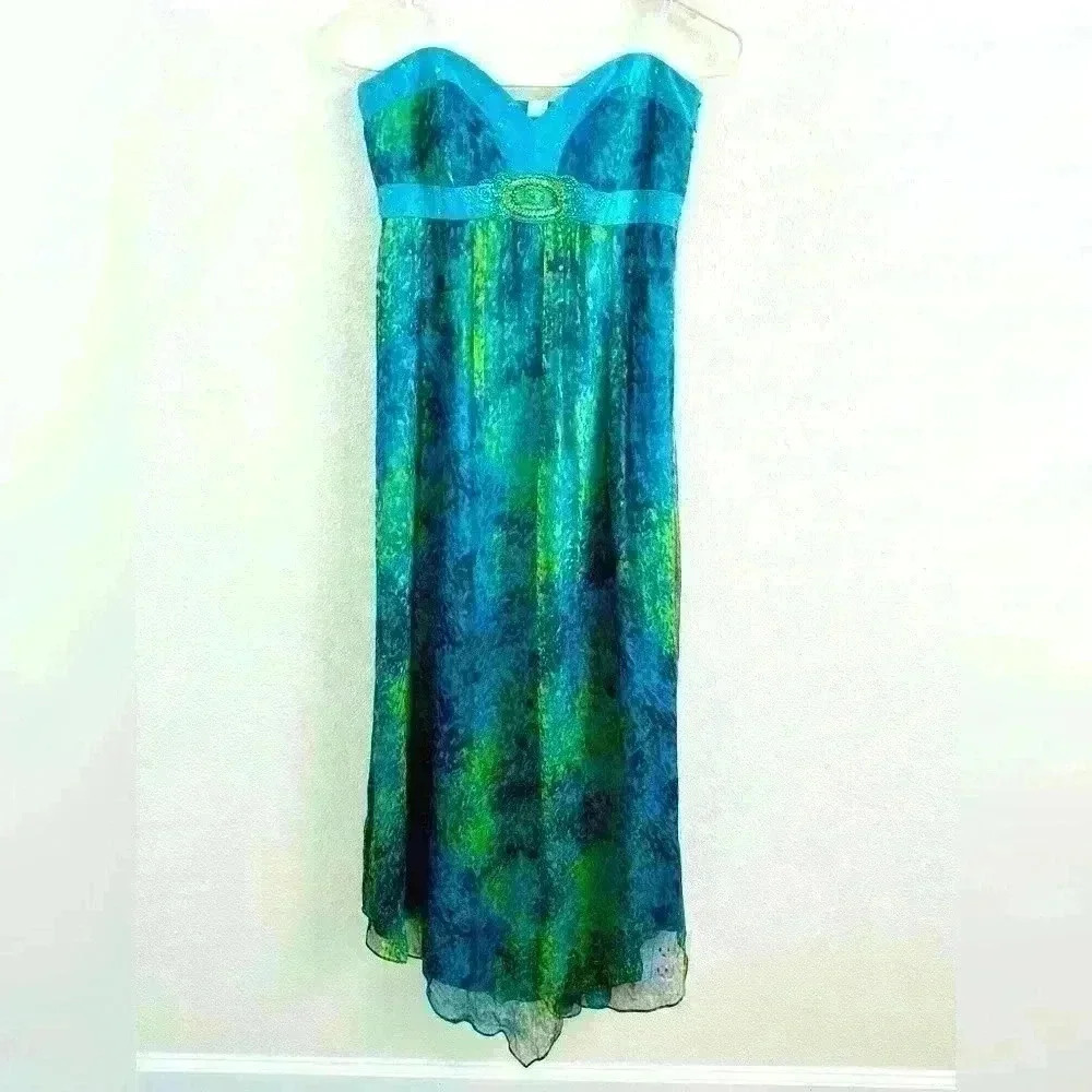 Laundry by Shelli Segal Silk Strapless Formal Maxi Dress Size 2